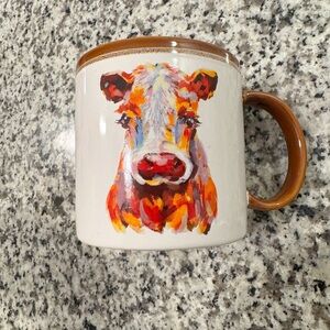 Mainstays Multicolor Cow Art Coffee Mug with Brown Rim and Handle